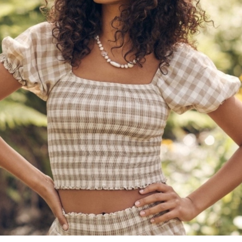 PEIXOTO Ivy Gingham Crop Top Size L